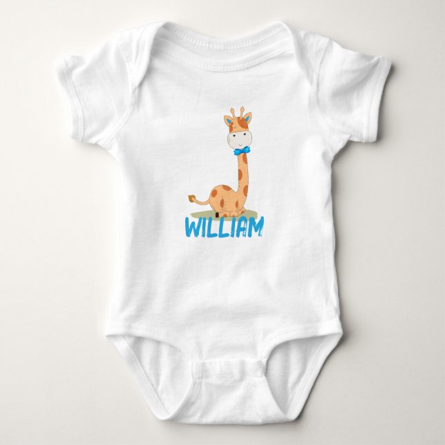 Watercolor Baby Giraffe, Safari Animals Baby Bodysuit (Front)