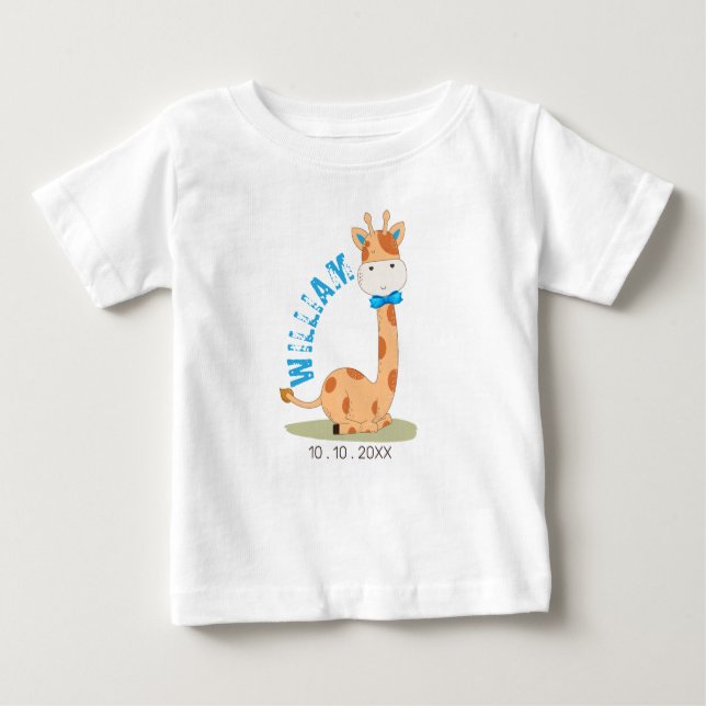 Watercolor Baby Giraffe, Safari Animals Birthday T-Shirt (Front)
