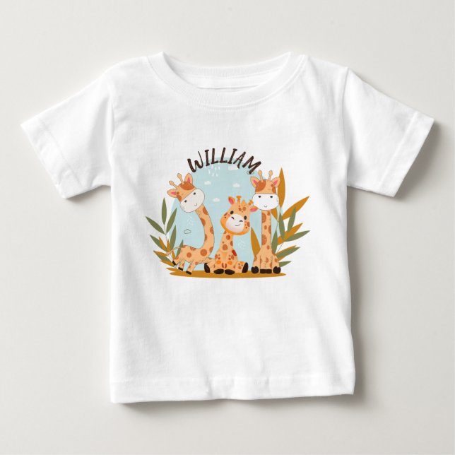 Watercolor Baby Giraffe, Safari Animals T-Shirt (Front)