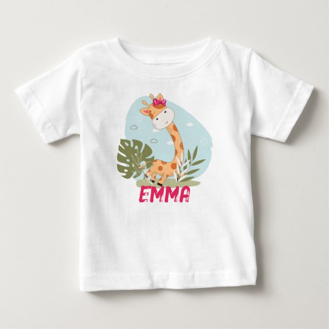 Watercolor Baby Giraffe, Safari Animals T-Shirt (Front)