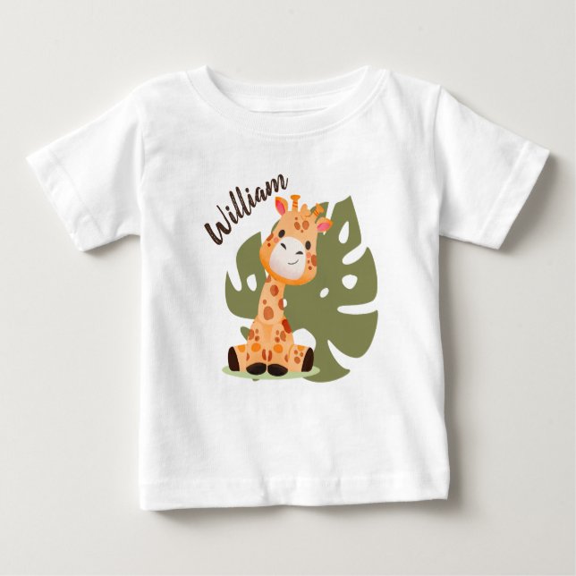 Watercolor Baby Giraffe, Safari Animals T-Shirt (Front)