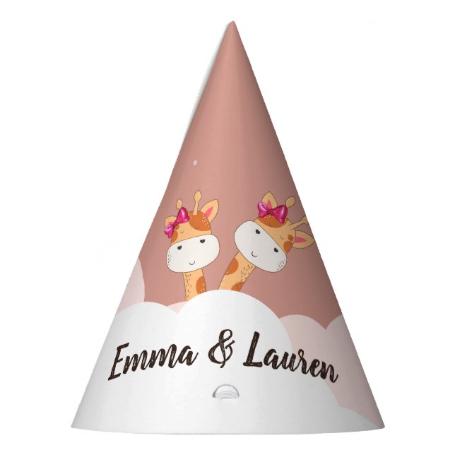 Watercolor Baby Giraffe, Safari Twins Birthday Party Hat (Left)