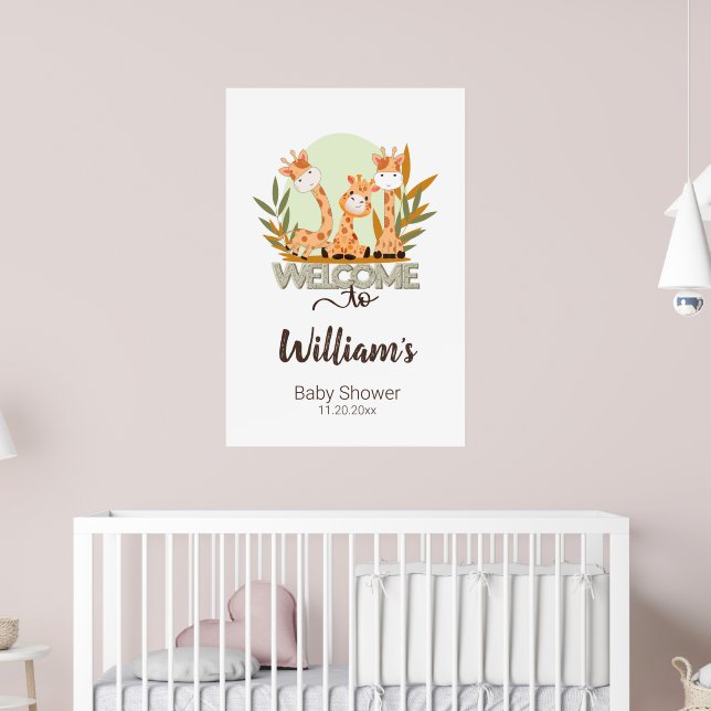 Watercolor Baby Giraffe,Welcome To Baby Shower  Poster (Nursery 2)