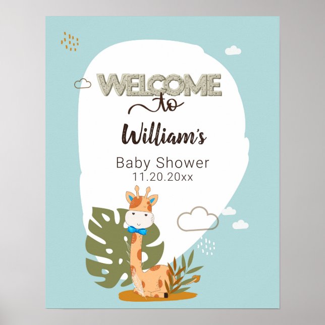 Watercolor Baby Giraffe,Welcome To Baby Shower  Poster (Front)