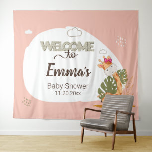 Watercolor Baby Giraffe, Welcome to Baby Shower Tapestry