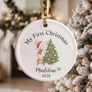 Watercolor Baby Girl First Christmas Ceramic Tree Decoration