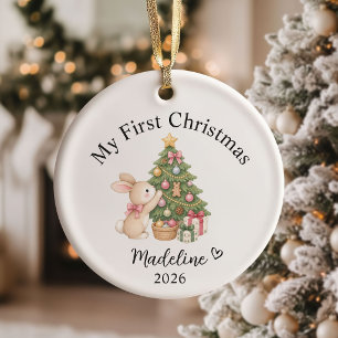 Watercolor Baby Girl First Christmas Ceramic Tree Decoration