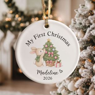 Watercolor Baby Girl First Christmas Ceramic Tree Decoration