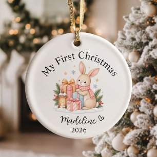 Watercolor Baby Girl First Christmas  Ceramic Tree Decoration