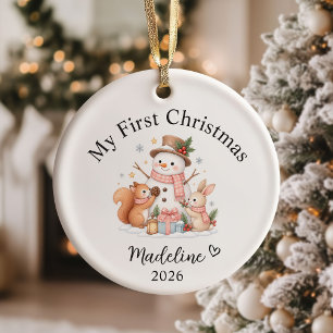 Watercolor Baby Girl First Christmas Ceramic Tree Decoration