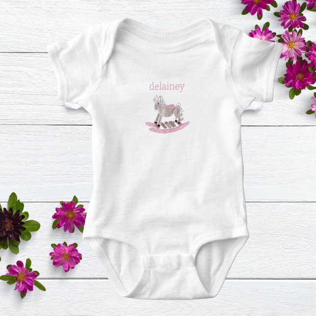 Watercolor Baby Girl Personalised Rocking Horse Baby Bodysuit (Creator Uploaded)