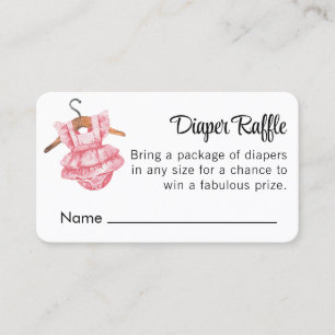 Watercolor Baby Girl Vintage Dress Diaper Raffle Enclosure Card