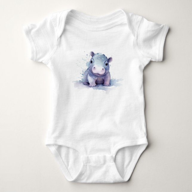 Watercolor Baby Hippo Bodysuit (Front)
