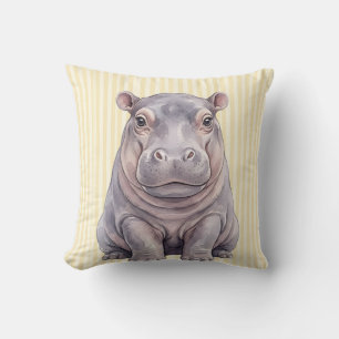 Watercolor Baby Hippo Pillow Cover