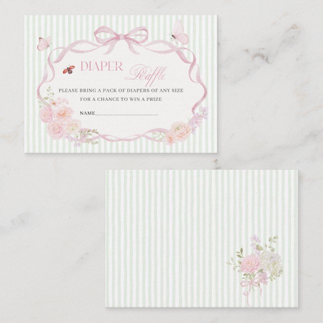 Watercolor baby in bloom butterfly diaper raffle  business card (Front/Back)