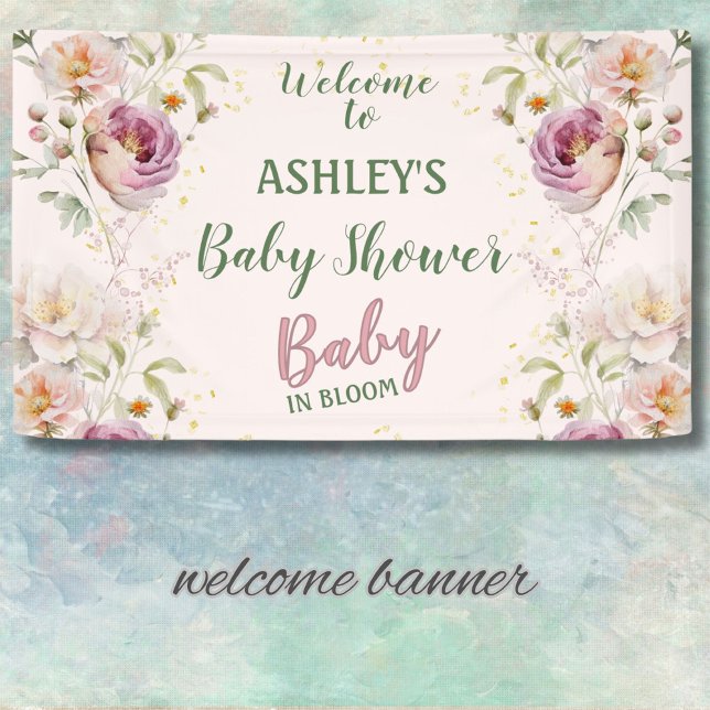 Watercolor Baby in Bloom Girl Baby Shower  Banner (Creator Uploaded)