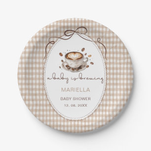     Watercolor baby is brewing coffee baby shower Paper Plate