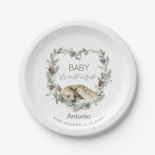 Watercolor Baby it is cold outside baby shower Paper Plate