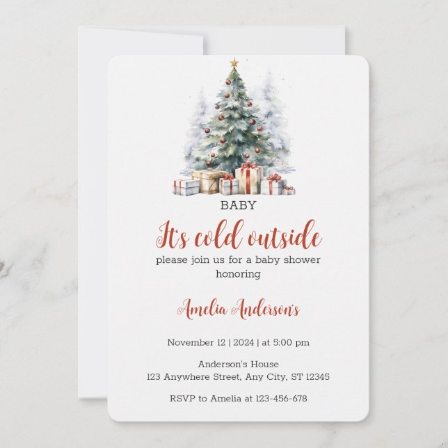 Watercolor Baby it’s Cold Outside Baby Shower Invitation (Front)