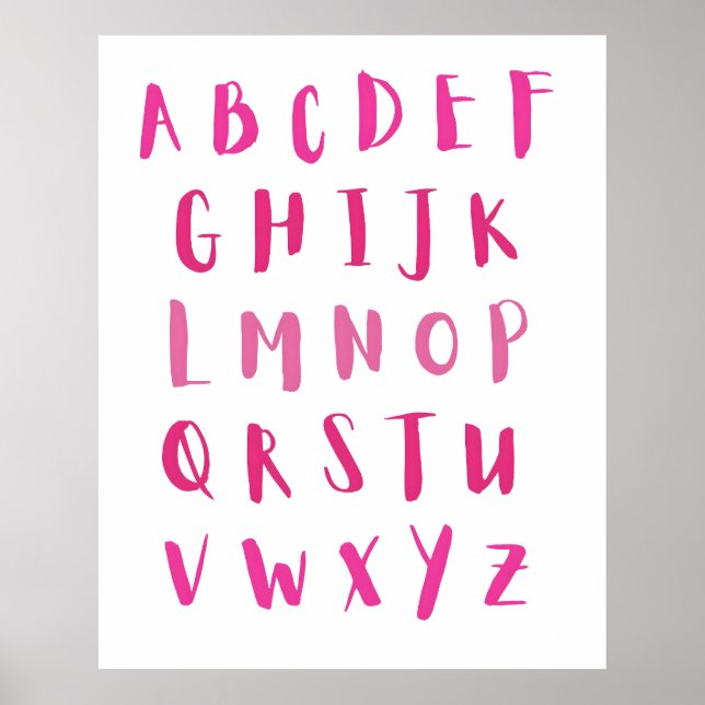 Watercolor Baby Nursery Alphabet Pink ABCs Kids Poster (Front)
