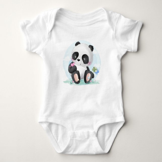Watercolor Baby Panda Bear Bodysuit (Front)