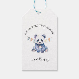 Watercolor baby panda with bunting flags gift tags