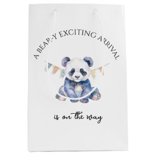 Watercolor baby panda with bunting flags medium gift bag