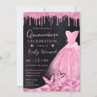Watercolor Baby Pink Glitter Dress Quinceanera
