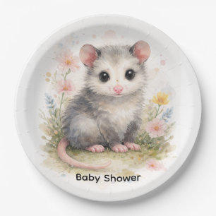 Watercolor Baby Possum Baby Shower Paper Plate
