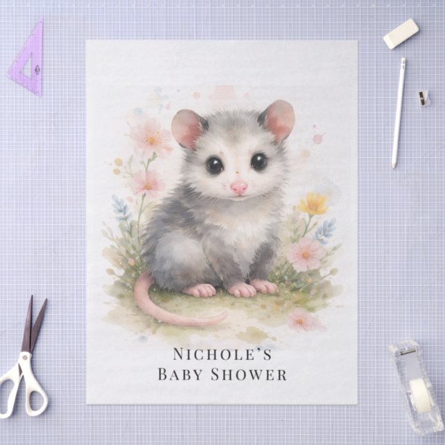 Watercolor Baby Possum Baby Shower  Tissue Paper (Craft)