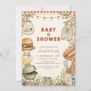Watercolor Baby Q BBQ Couples Baby Shower Invitation