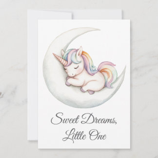Watercolor Baby Rainbow Unicorn Crescent Moon Invitation