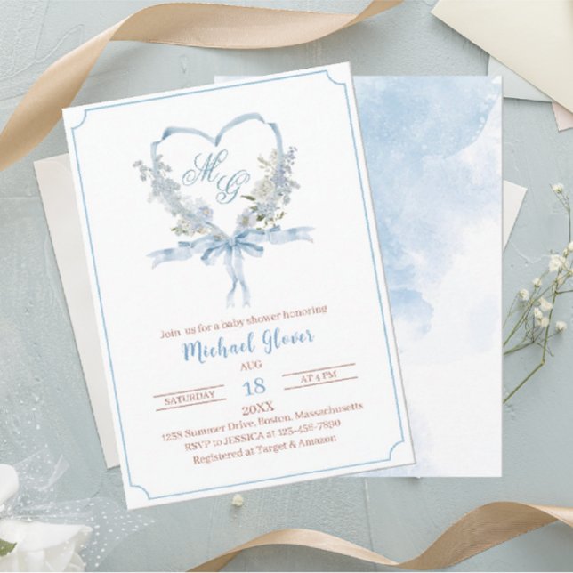 Watercolor  baby shower blue crests watercolor invitation (Creator Uploaded)