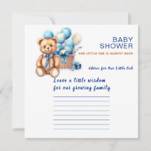 Watercolor baby shower boy game advice card