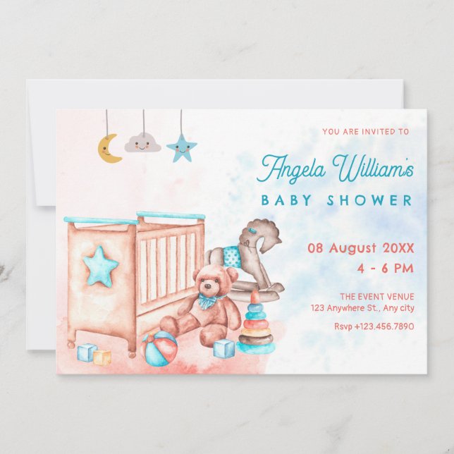 Watercolor baby shower invitation (Front)