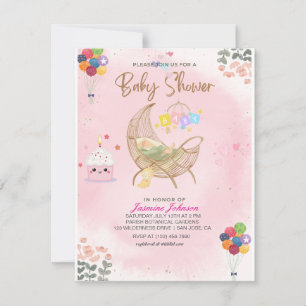 Watercolor Baby Shower Invitation: Cradle & Balloo Invitation