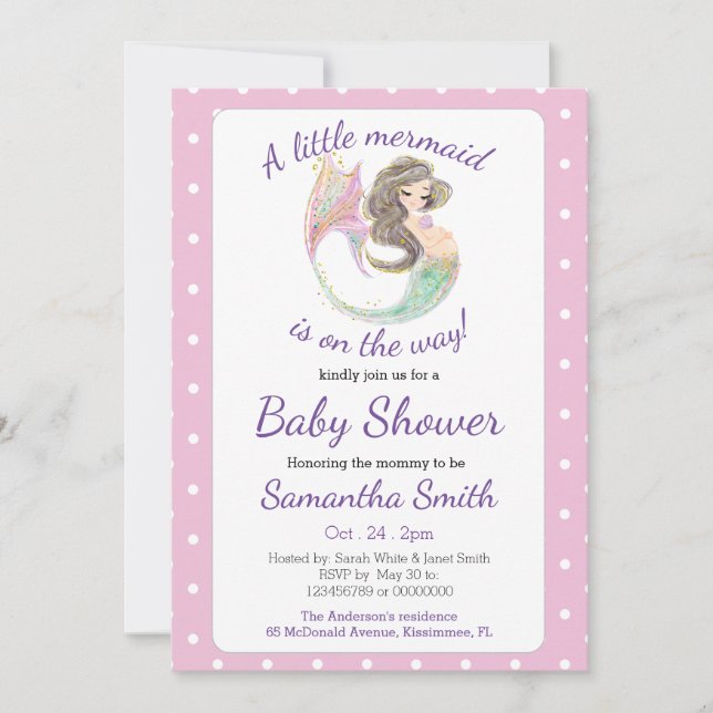 Watercolor Baby Shower Little Mermaid  Invitation (Front)