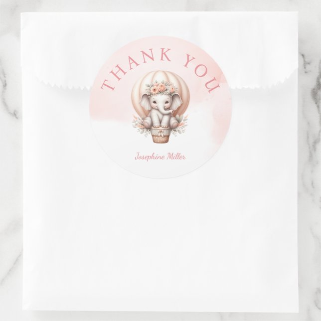 Watercolor Baby Shower Peach Elephant Classic Round Sticker (Bag)