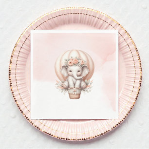 Watercolor Baby Shower Peach Elephant Napkin