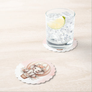 Watercolor Baby Shower Peach Elephant Paper Coaster