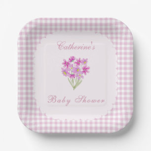 Watercolor Baby Shower Pink Flowers Paper Plates