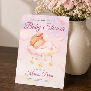 Watercolor Baby Shower Soft Pink It's A Girl Invitation