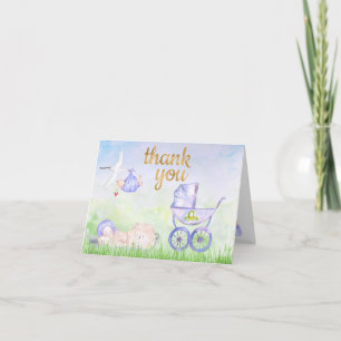 Watercolor Baby Shower Thank You Card with stork f