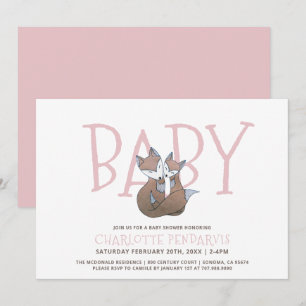 Watercolor Baby Shower Woodland Foxes Pink Girl Invitation