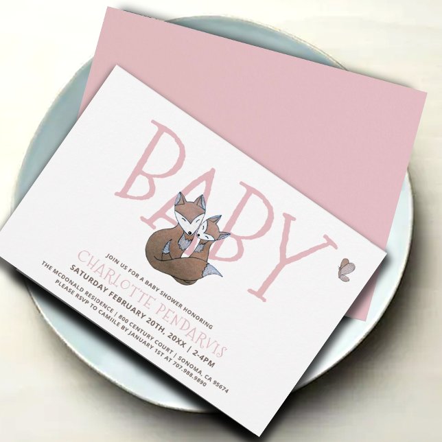 Watercolor Baby Shower Woodland Foxes Pink Girl  Invitation (Creator Uploaded)