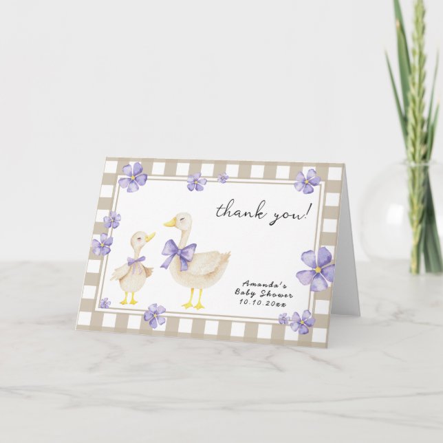 Watercolor baby silly goose baby shower thank you card (Front)