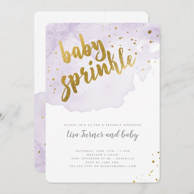 Watercolor Baby Sprinkle - Lavender Invitation (Front/Back)