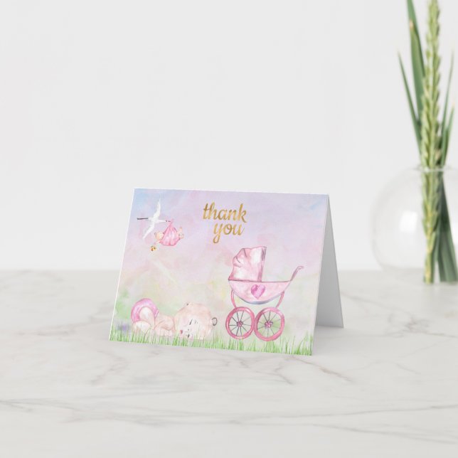 Watercolor Baby Thank You Card for Baby Shower (Front)