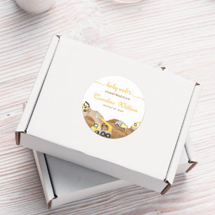 Watercolor baby under construction baby shower classic round sticker