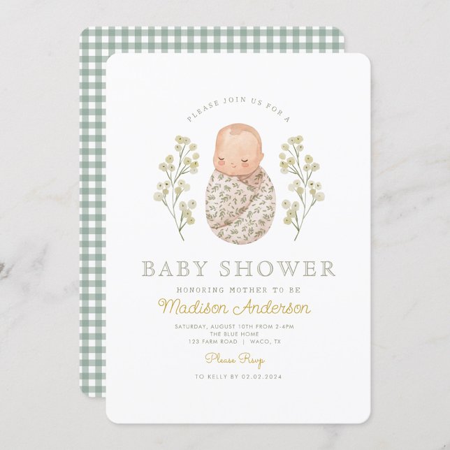 Watercolor Baby White Flowers Elegant Baby Shower Invitation (Creator Uploaded)
